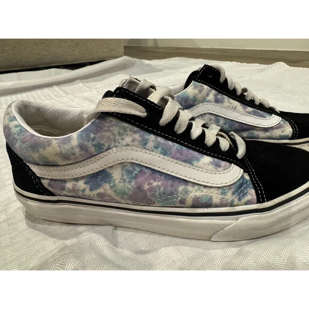 Vans Old‎ Skool Sneakers Womens 8.5 Black Tie Dye Low Top Good Suede Canvas